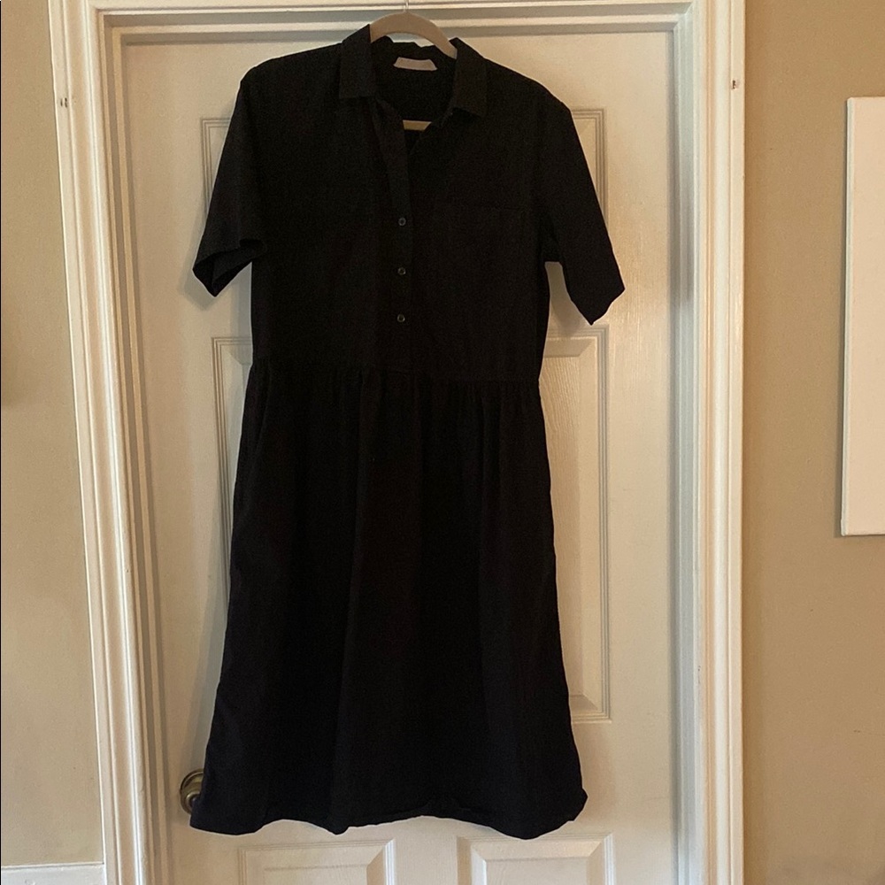 Everlane 100% Cotton Black Button-Up Dress